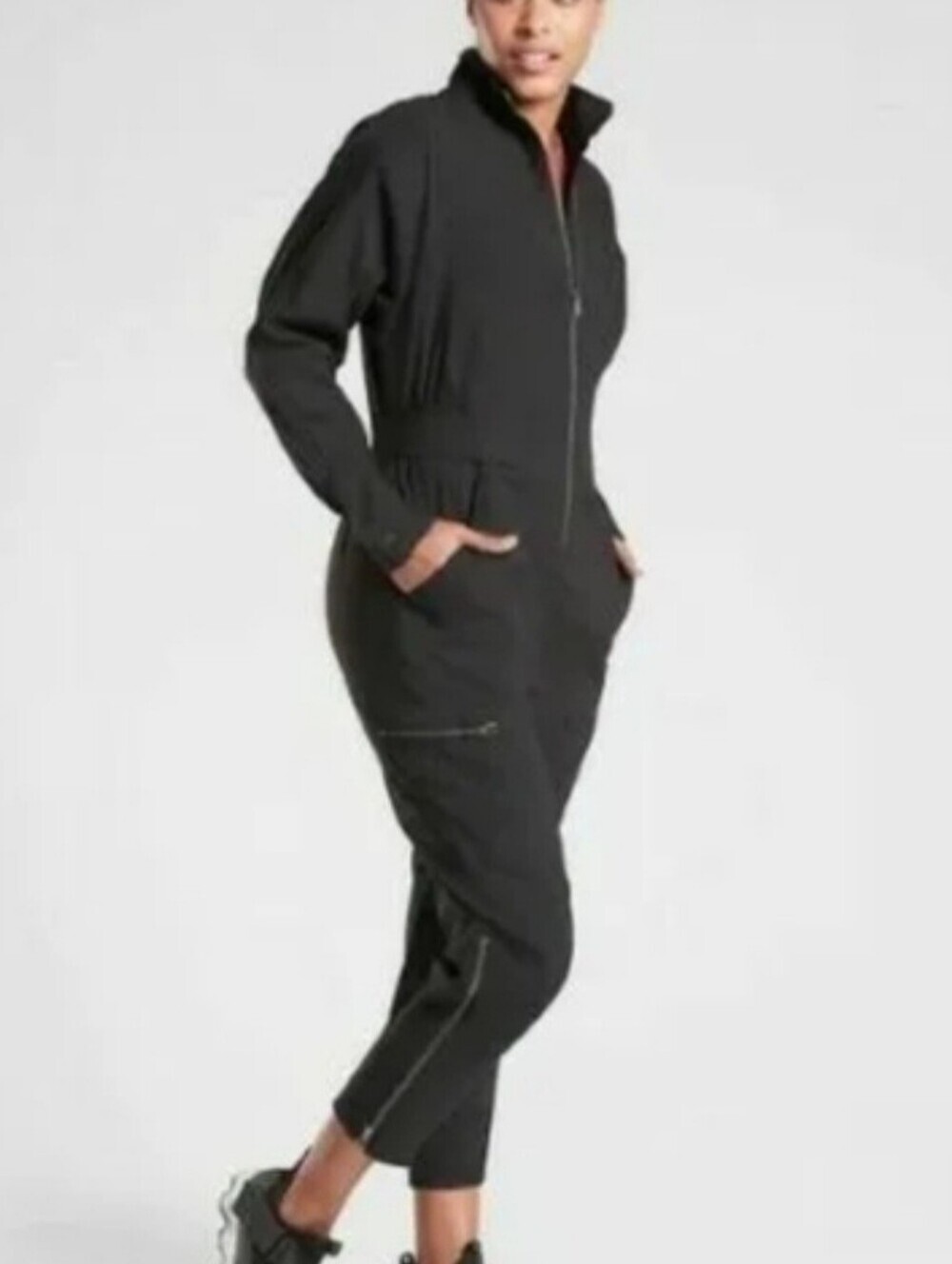 Athleta Lenox Utility Cargo Jumpsuit Black Wmn Sz 6 Gorpcore Athletic - Picture 1 of 16